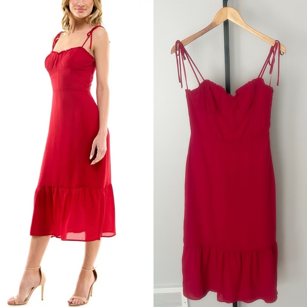 Socialite Corset Midi Dress in Red - Picture 5 of 5
